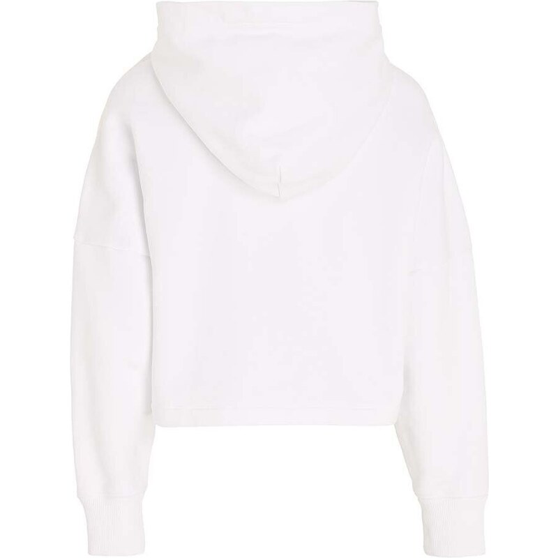 Dječja pamučna dukserica Calvin Klein Jeans boja: bijela, s kapuljačom, s tiskom