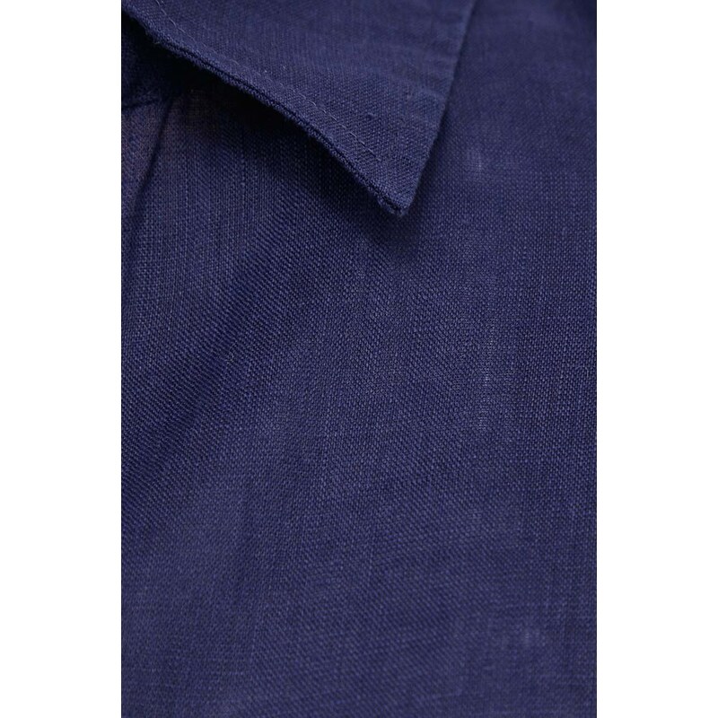 Lanena košulja United Colors of Benetton boja: tamno plava, regular, s klasičnim ovratnikom