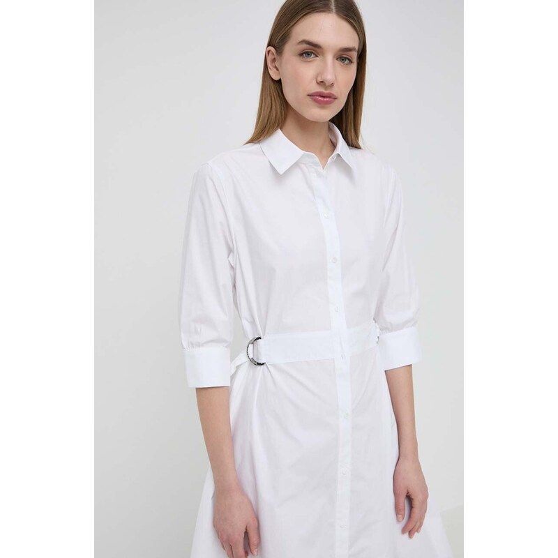 Pamučna haljina Karl Lagerfeld boja: bijela, mini, širi se prema dolje