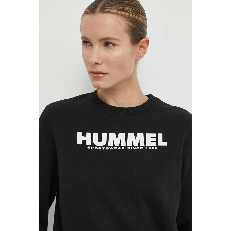 Pamučna dukserica Hummel za žene, boja: crna, s tiskom