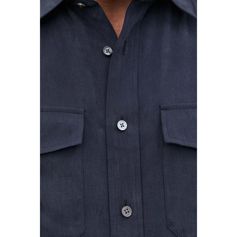 Košulja Theory za muškarce, boja: tamno plava, regular, s klasičnim ovratnikom