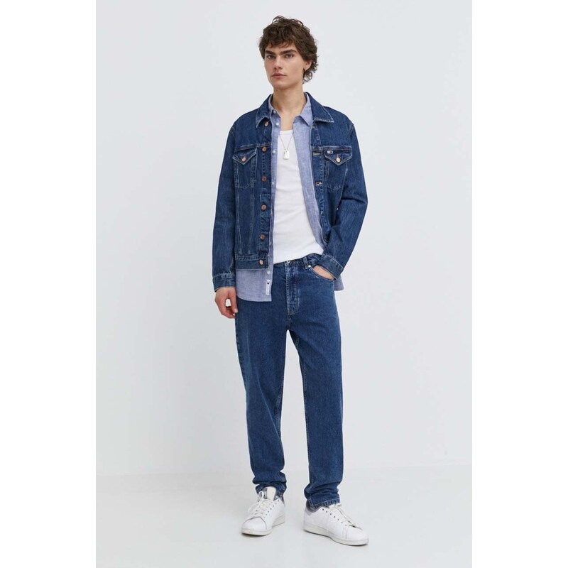 Traper jakna Tommy Jeans za muškarce, boja: tamno plava, za prijelazno razdoblje