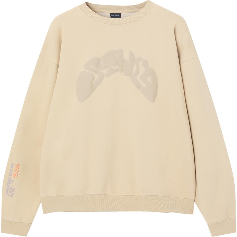 Pull&Bear Sweater majica sivkasto bež / pijesak / svijetloljubičasta / narančasta