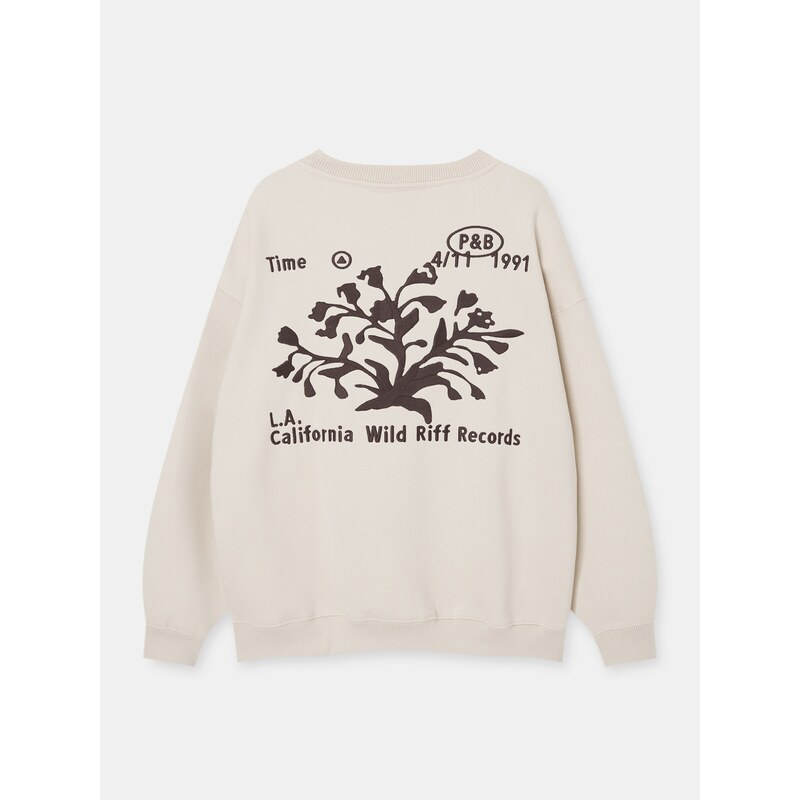 Pull&Bear Sweater majica ecru/prljavo bijela / čokolada