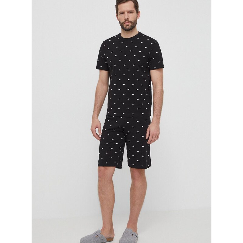 Pidžama Lacoste za muškarce, boja: crna, s uzorkom