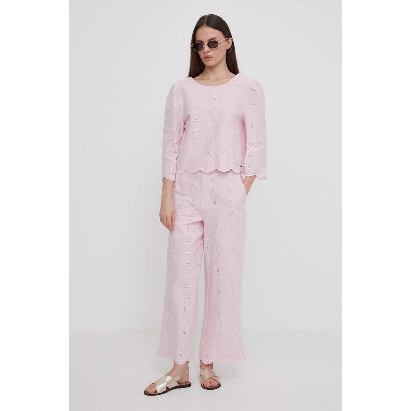 Lanena bluza Pepe Jeans boja: ružičasta, bez uzorka