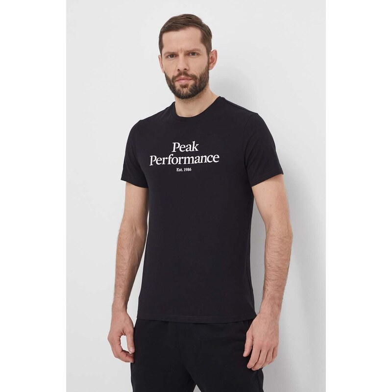Pamučna majica Peak Performance za muškarce, boja: crna, s tiskom