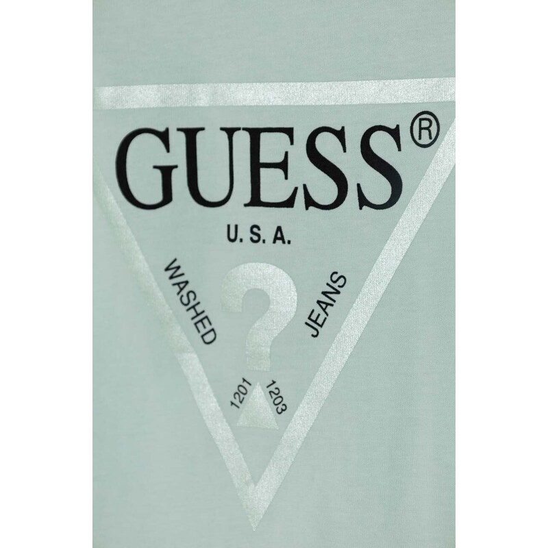 Pamučna majica Guess boja: tirkizna