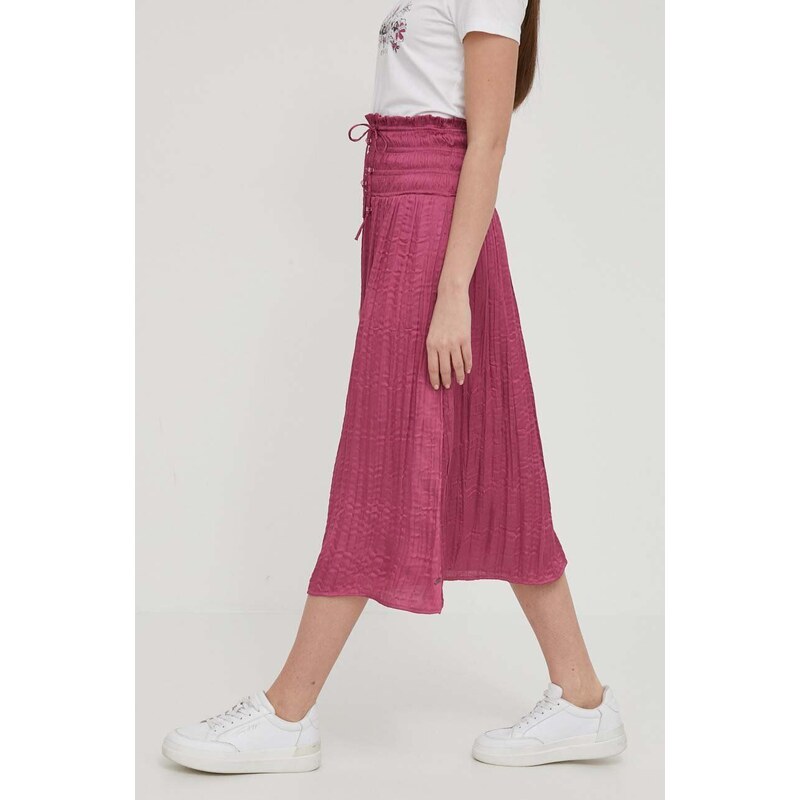 Suknja Pepe Jeans boja: ružičasta, midi, širi se prema dolje