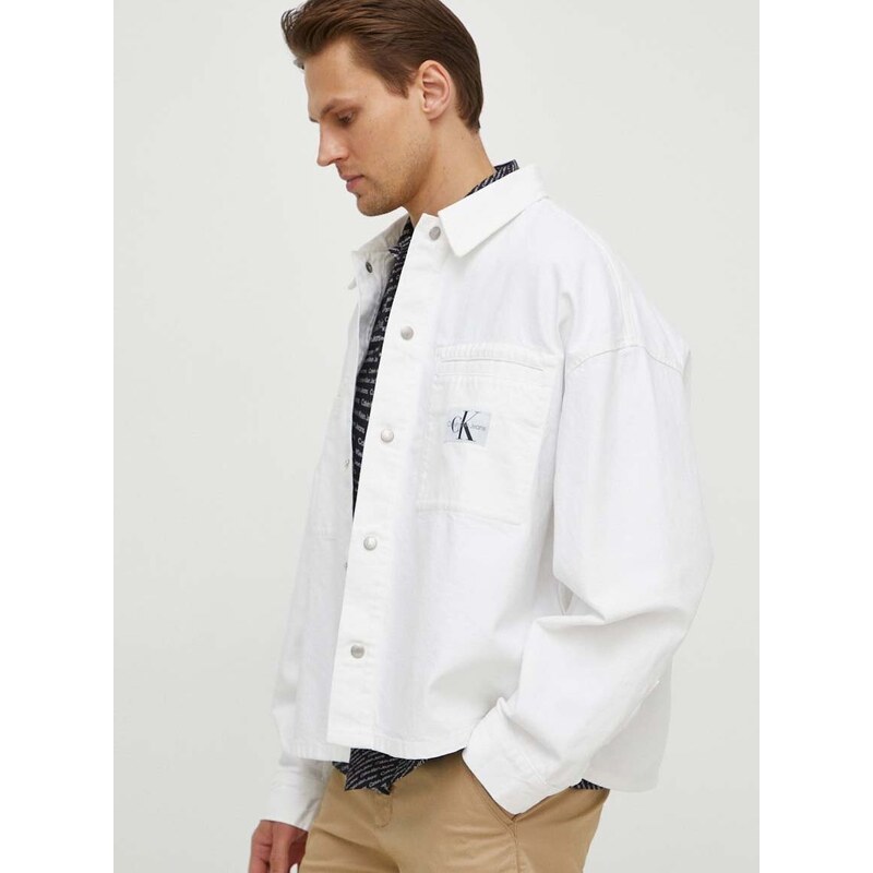 Traper jakna Calvin Klein Jeans za muškarce, boja: bijela, za prijelazno razdoblje, oversize, J30J324869