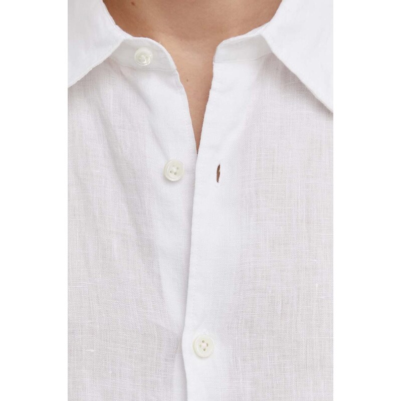 Lanena košulja Theory boja: bijela, regular, s klasičnim ovratnikom