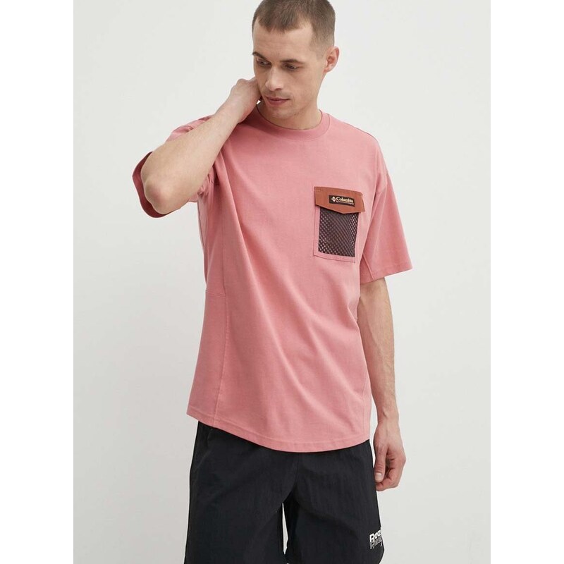 Pamučna majica Columbia Painted Peak za muškarce, boja: ružičasta, s aplikacijom, 2074481