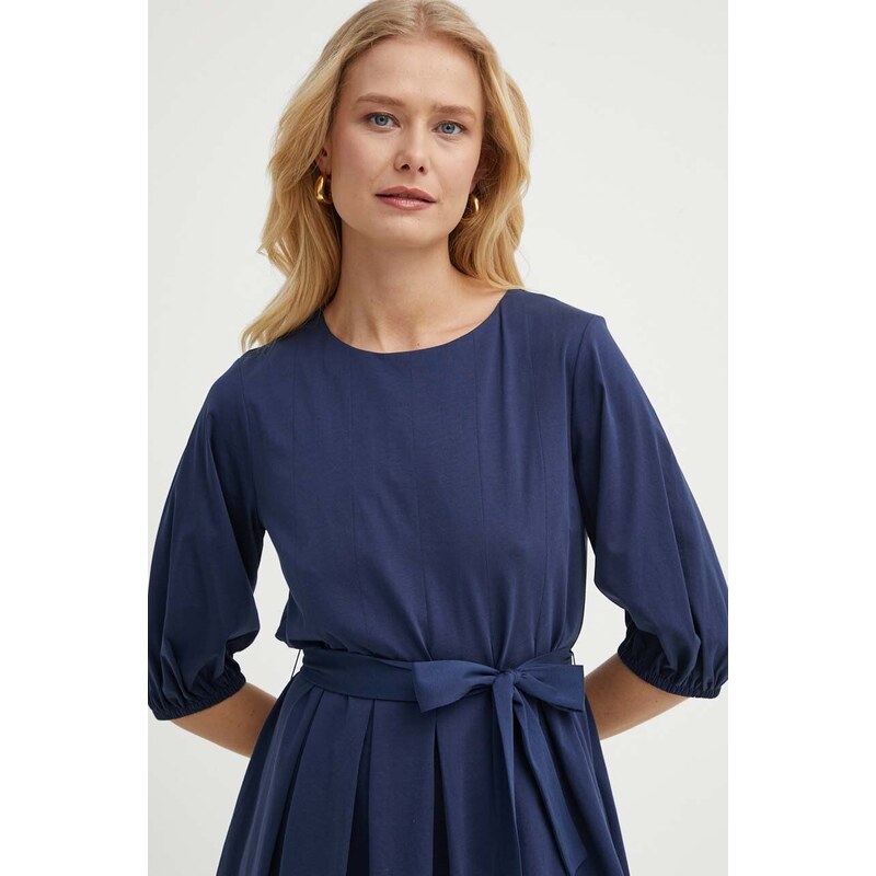 Pamučna haljina Weekend Max Mara boja: tamno plava, mini, širi se prema dolje, 2415621072600