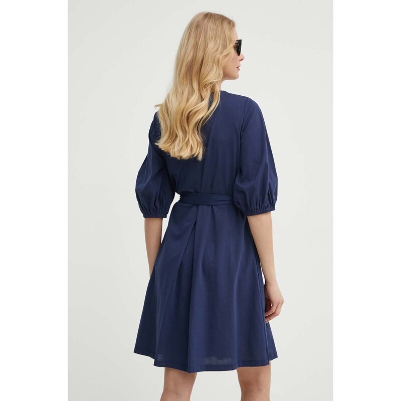 Pamučna haljina Weekend Max Mara boja: tamno plava, mini, širi se prema dolje, 2415621072600