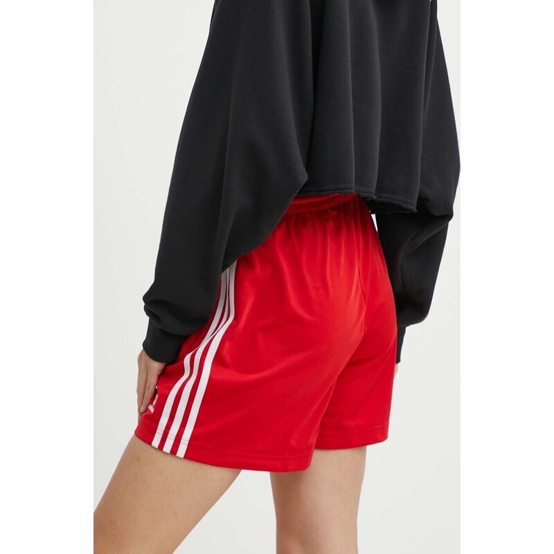 Kratke hlače adidas Originals Firebird za žene, boja: crvena, s aplikacijom, visoki struk