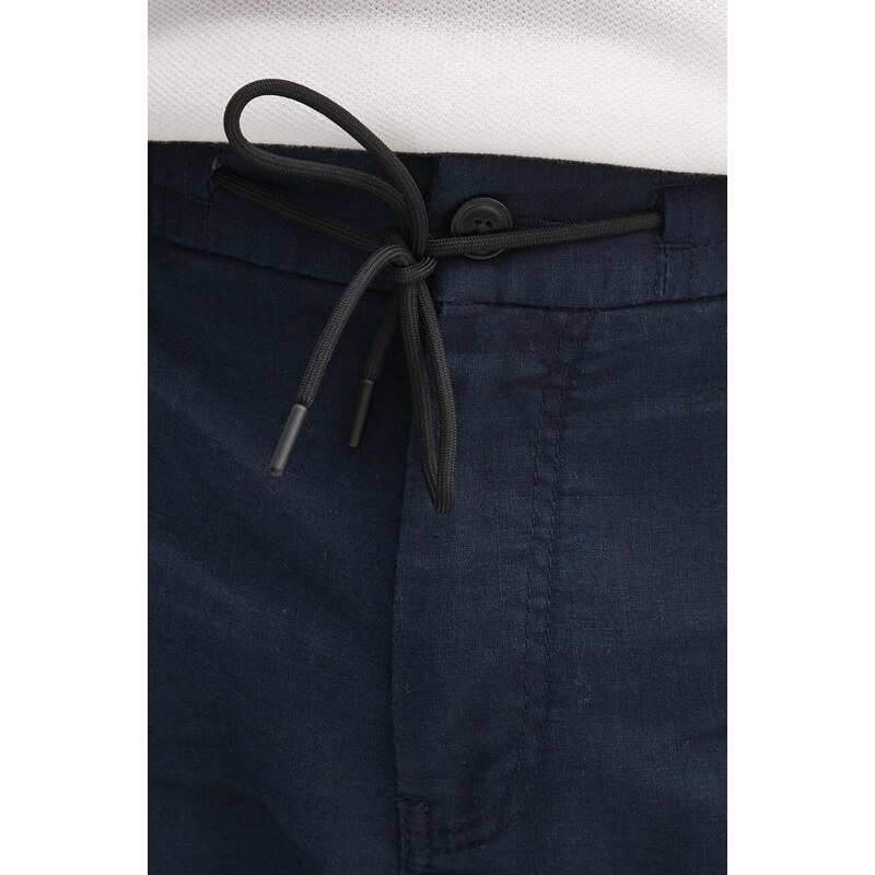 Lanene hlače Boss Orange boja: tamno plava, uski kroj, 50510867