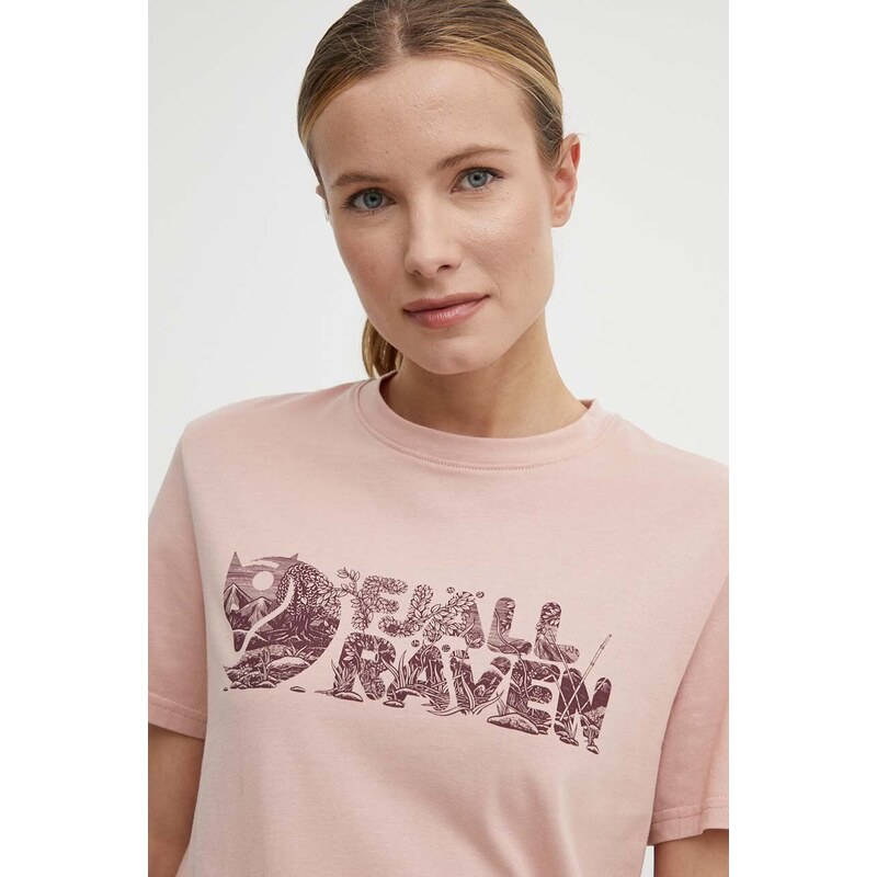 Majica kratkih rukava Fjallraven Lush Logo T-shirt za žene, boja: ružičasta, F14600165