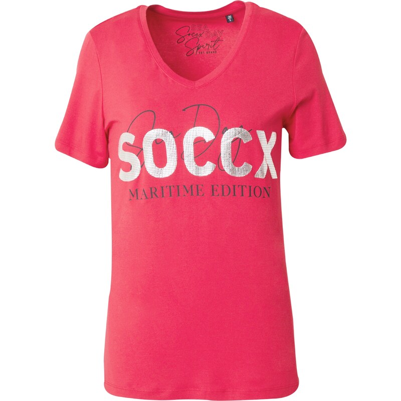 Soccx Majica srebrno siva / rubin crvena / crna