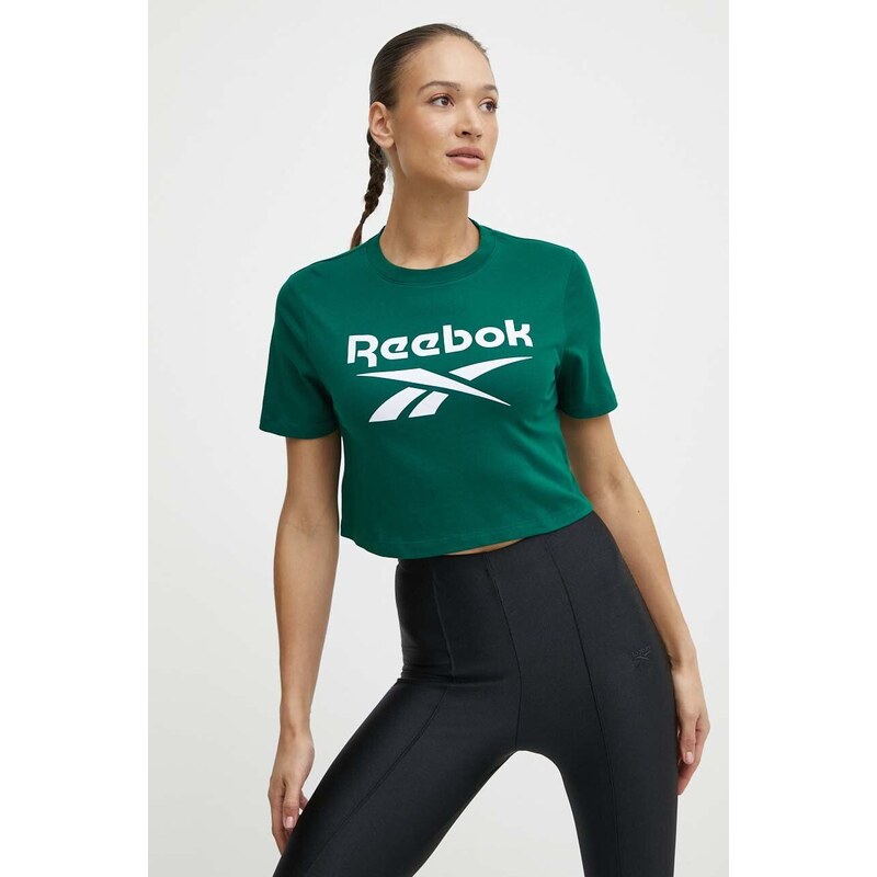 Pamučna majica Reebok Identity za žene, boja: zelena, 100076000