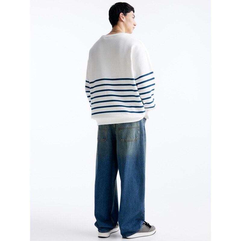 Pull&Bear Sweater majica mornarsko plava / bijela