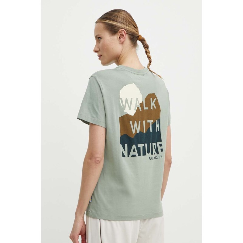 Pamučna majica Fjallraven Nature T-shirt za žene, boja: zelena, F84787