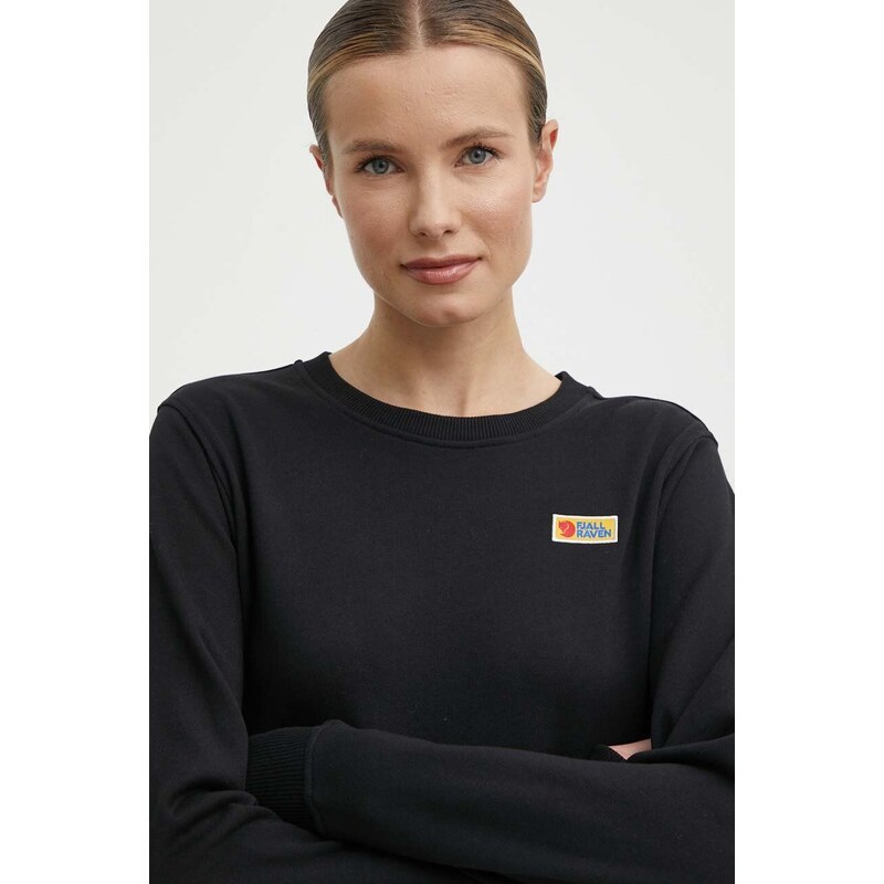 Pamučna dukserica Fjallraven Vardag Sweater za žene, boja: crna, bez uzorka, F87075