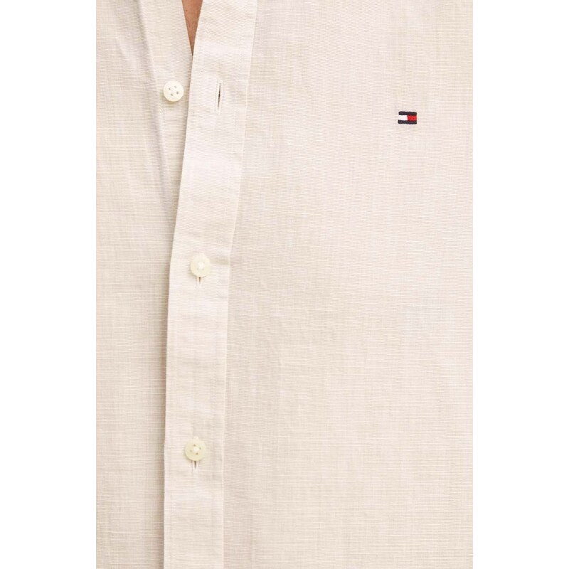 Košulja s dodatkom lana Tommy Hilfiger boja: bež, regular, s button-down ovratnikom, MW0MW34632