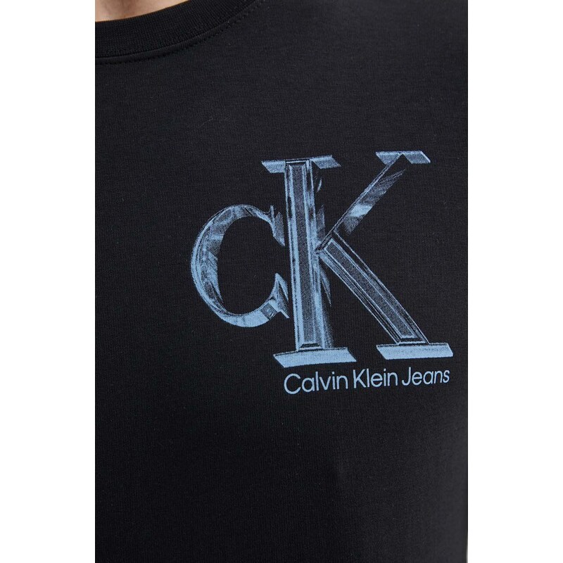 Pamučna majica Calvin Klein Jeans za muškarce, boja: crna, s tiskom, J30J325498