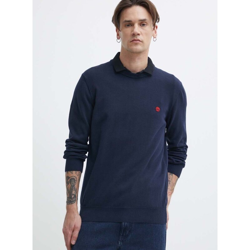 Pamučni pulover Timberland boja: tamno plava, lagani, TB0A2BMM4331
