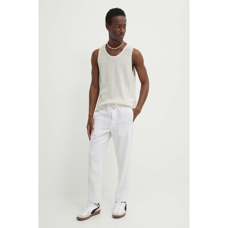 Lanene hlače Solid boja: bijela, ravni kroj