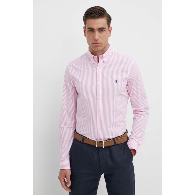 Košulja Polo Ralph Lauren za muškarce, boja: ružičasta, slim, s button-down ovratnikom