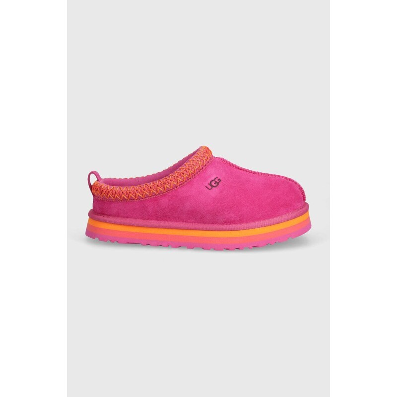 Dječje kućne papuče od brušene kože UGG TAZZ boja: ružičasta