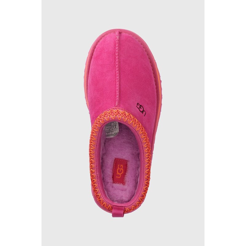 Dječje kućne papuče od brušene kože UGG TAZZ boja: ružičasta