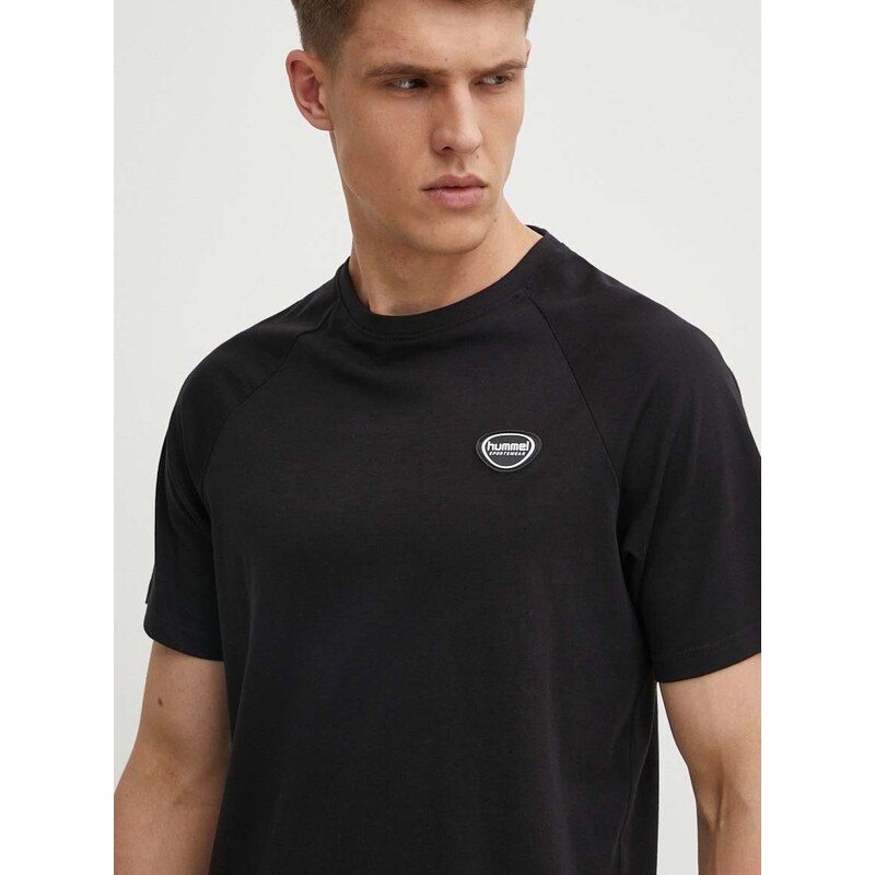 Pamučna majica Hummel hmlLGC KAI REGULAR HEAVY T-SHIRT za muškarce, boja: crna, s aplikacijom, 223989