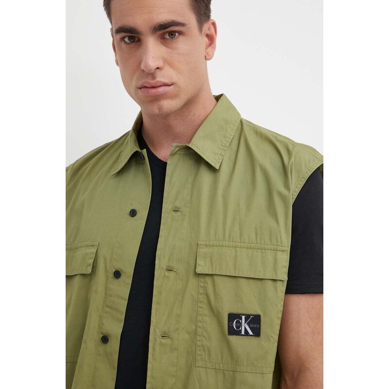 Pamučna košulja Calvin Klein Jeans za muškarce, boja: zelena, relaxed, s klasičnim ovratnikom, J30J325249