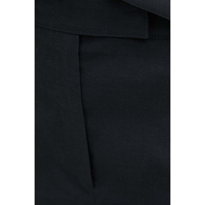 Lanene kratke hlače Theory boja: crna, bez uzorka, visoki struk