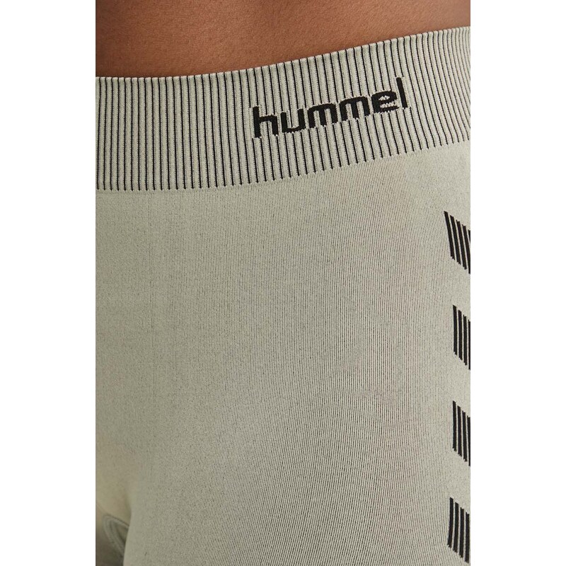 Kratke hlače za trening Hummel First Seamless boja: bež, s tiskom, visoki struk, 212556