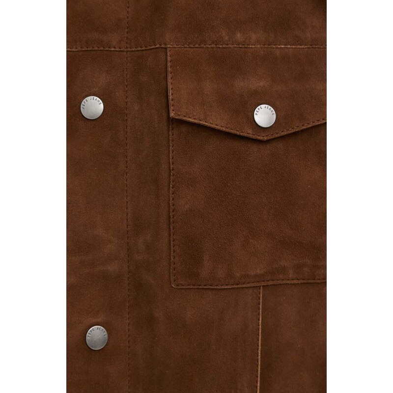 Jakna od brušene kože Pepe Jeans VRYSON za muškarce, boja: smeđa, za prijelazno razdoblje, PM402963