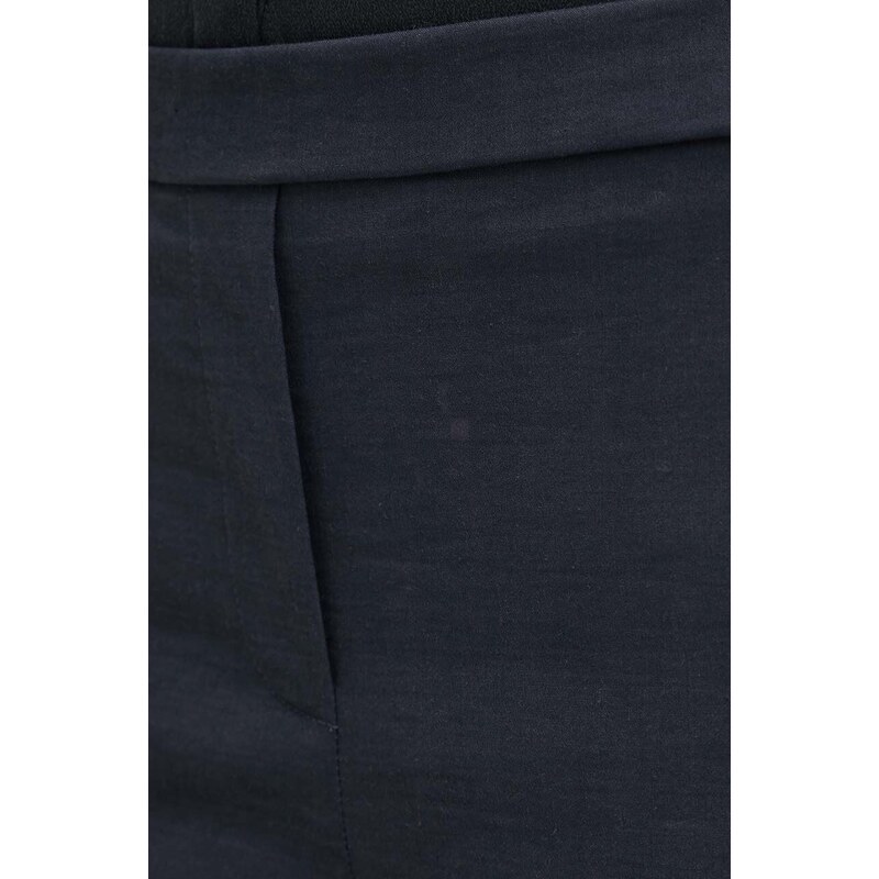 Lanene hlače Theory boja: crna, uski kroj, visoki struk