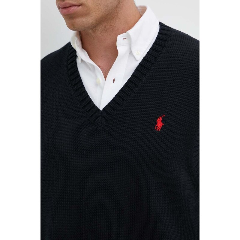 Pamučni prsluk Polo Ralph Lauren boja: crna, topli, 710A33366