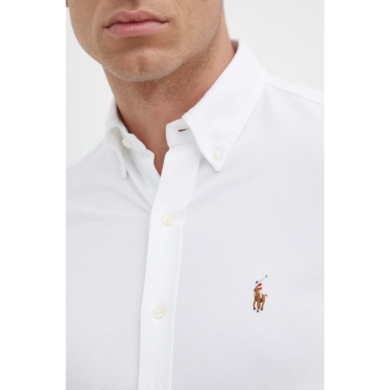Pamučna košulja Polo Ralph Lauren za muškarce, boja: bijela, regular, s button-down ovratnikom, 710932545