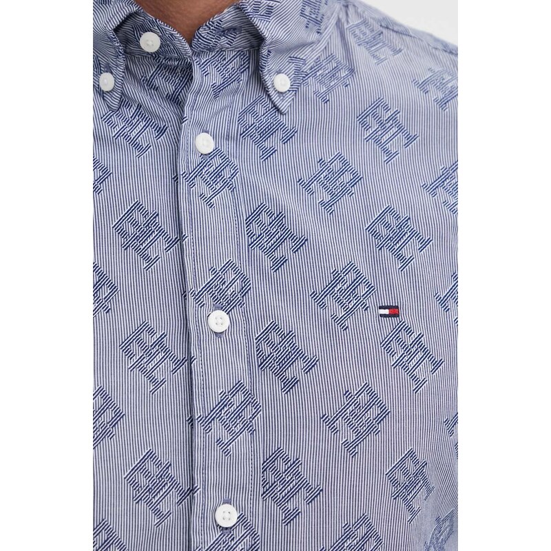 Pamučna košulja Tommy Hilfiger za muškarce, boja: tamno plava, regular, s klasičnim ovratnikom, MW0MW34557