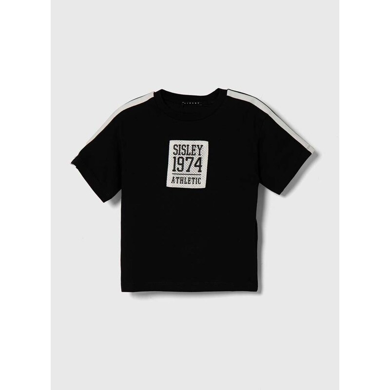 Dječja pamučna majica kratkih rukava Sisley boja: crna, s aplikacijom