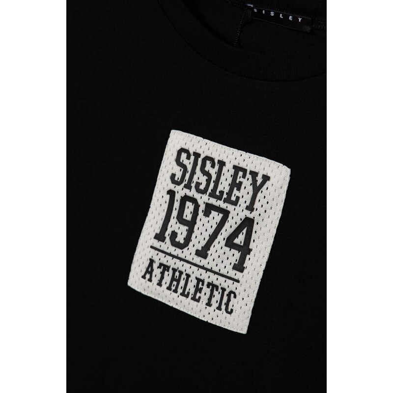 Dječja pamučna majica kratkih rukava Sisley boja: crna, s aplikacijom