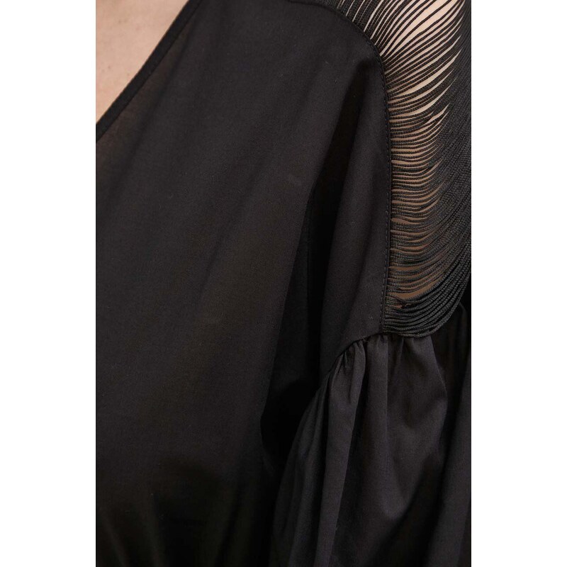 Pamučna haljina Pinko boja: crna, mini, oversize, 103741 A1XN