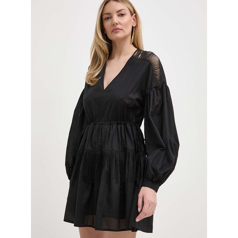 Pamučna haljina Pinko boja: crna, mini, oversize, 103741 A1XN