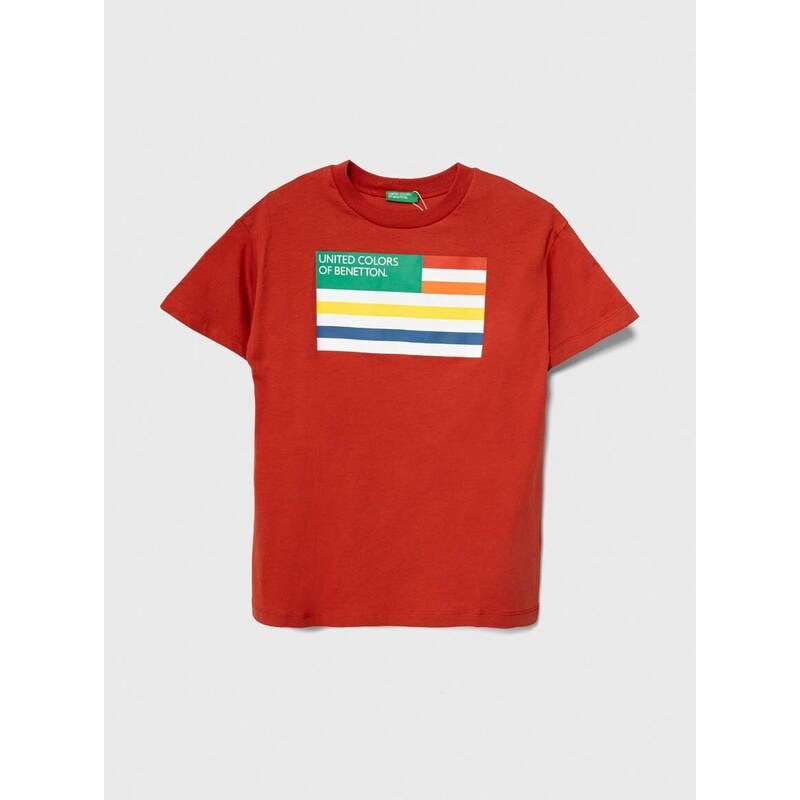 Dječja pamučna majica kratkih rukava United Colors of Benetton boja: crvena, s tiskom