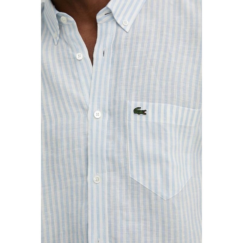 Lanena košulja Lacoste regular, s button-down ovratnikom