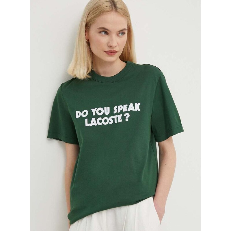 Pamučna majica Lacoste boja: zelena, s tiskom