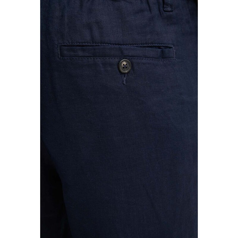 Lanene hlače United Colors of Benetton boja: tamno plava, uski kroj